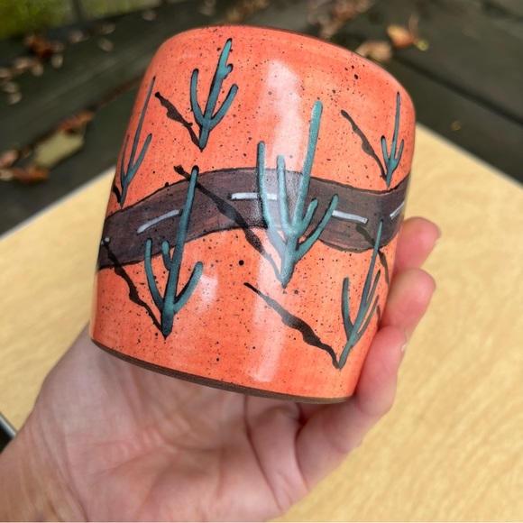 Handmade Handpainted Ceramic Southwestern Landscape Cactus Themed Collector Mug - Picture 10 of 16